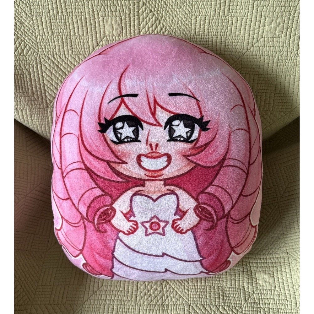 14" Pink Anime Girl Plush Pillow Kawaii Star Eyes Character Cushion